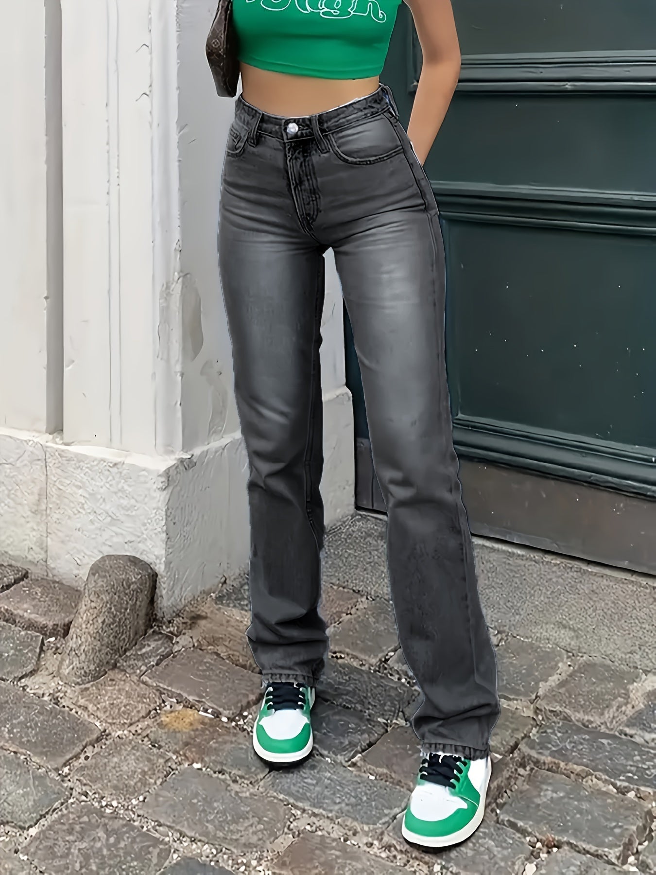 Jean Droit Taille Mi-Haute Femme