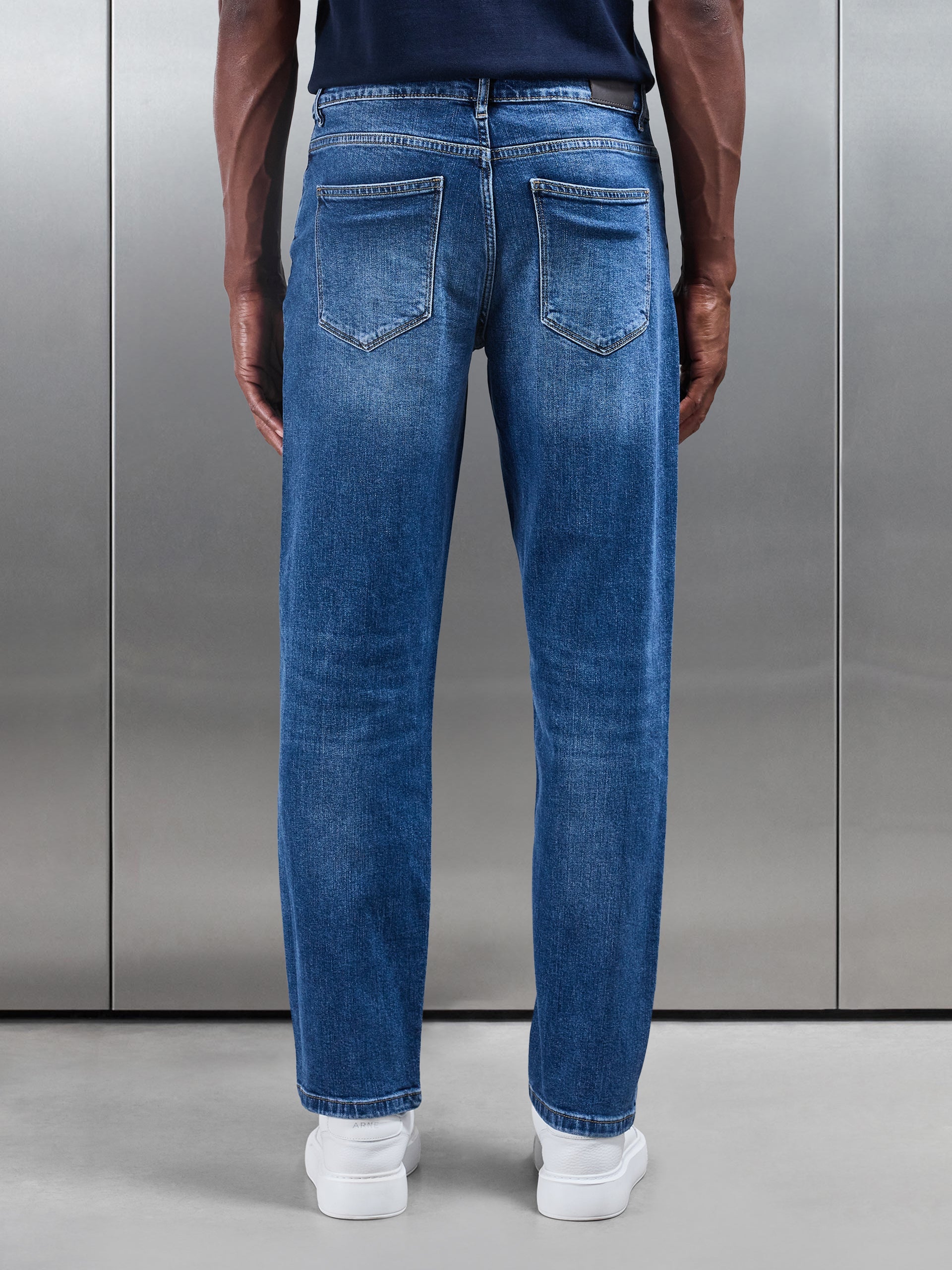 Jean Droit en Denim Bleu Mi-Bleu pour Homme