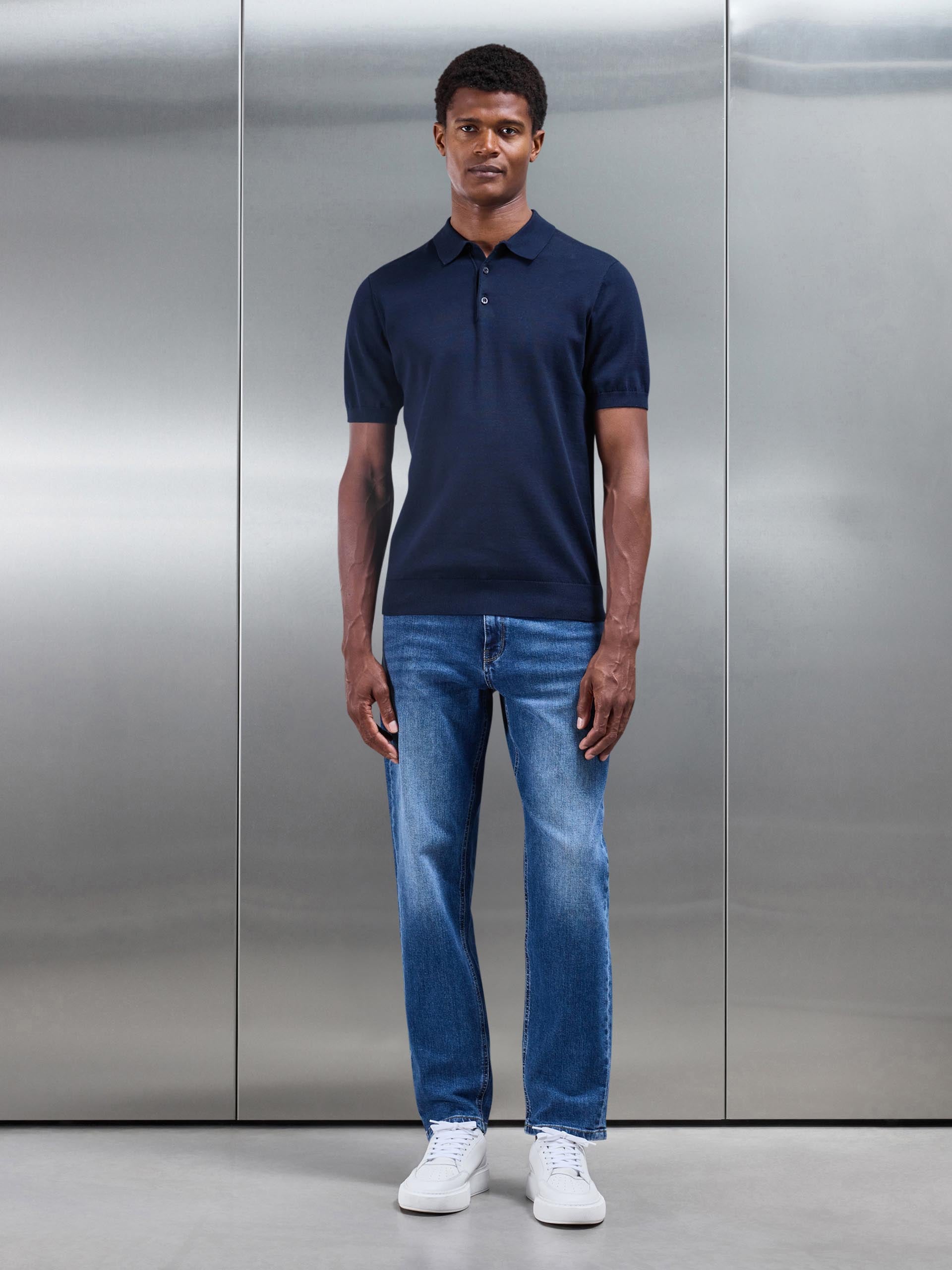 Jean Droit en Denim Bleu Mi-Bleu pour Homme