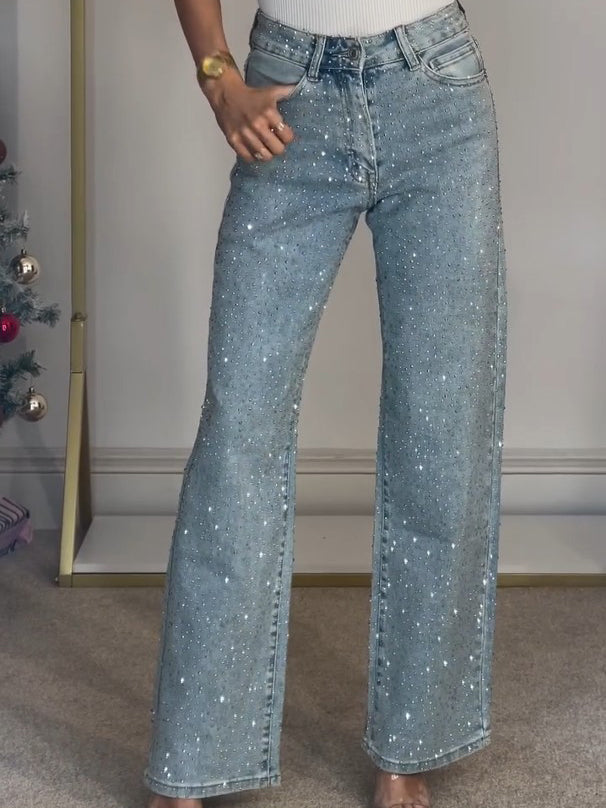 Jean Droit Pailleté Coupe Slim Femme