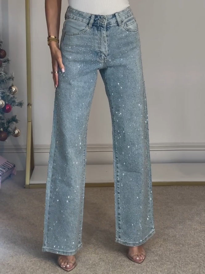 Jean Droit Pailleté Coupe Slim Femme