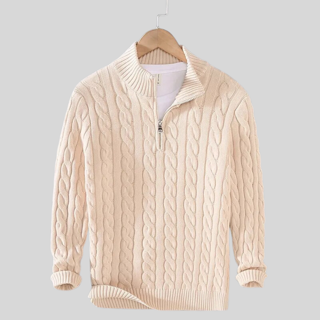 Pull à Demi-Fermeture Éclair en Maille Torsadée pour Homme