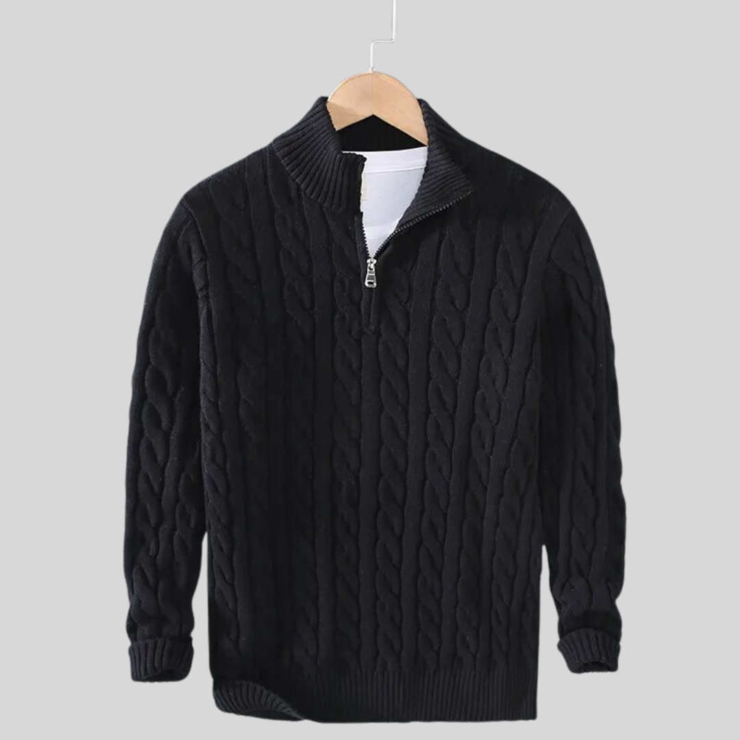 Pull à Demi-Fermeture Éclair en Maille Torsadée pour Homme