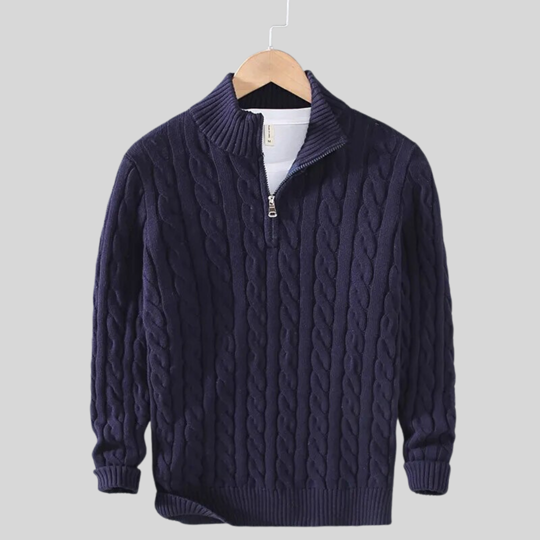 Pull à Demi-Fermeture Éclair en Maille Torsadée pour Homme
