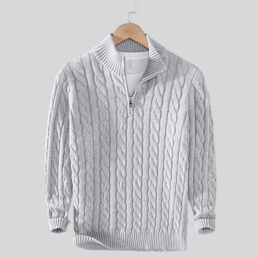 Pull à Demi-Fermeture Éclair en Maille Torsadée pour Homme