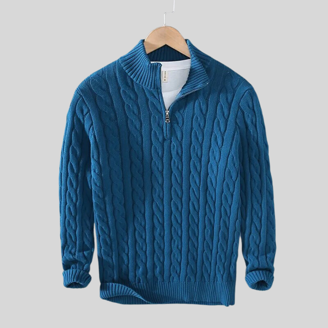Pull à Demi-Fermeture Éclair en Maille Torsadée pour Homme