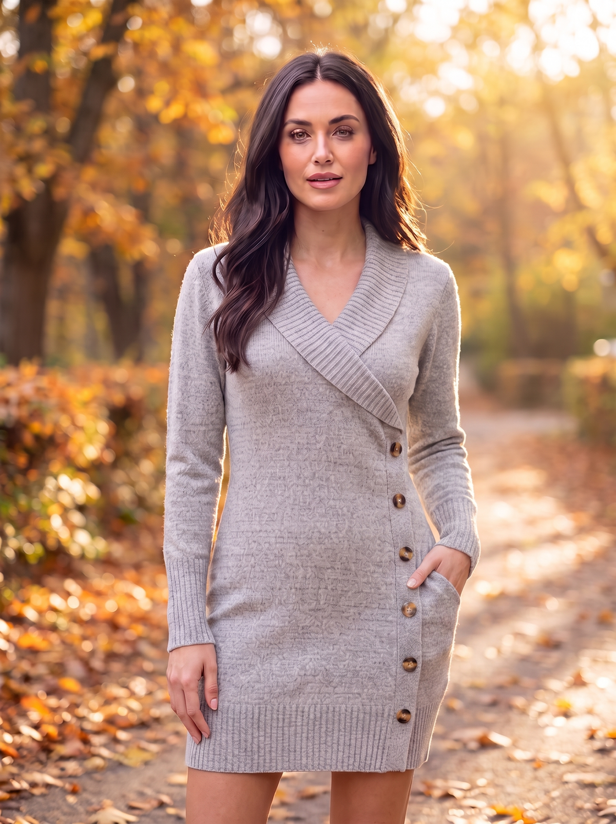 Knitted Button Jumper Dress Women