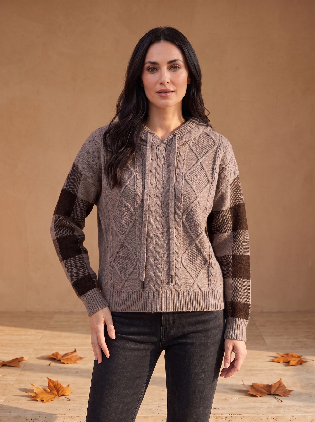 Knitted Cable Hoodie Jumper Women