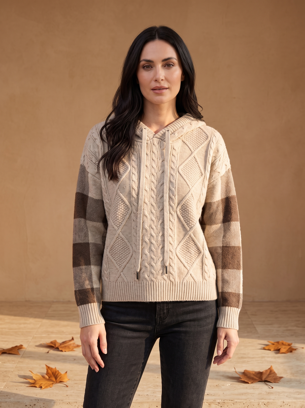 Knitted Cable Hoodie Jumper Women