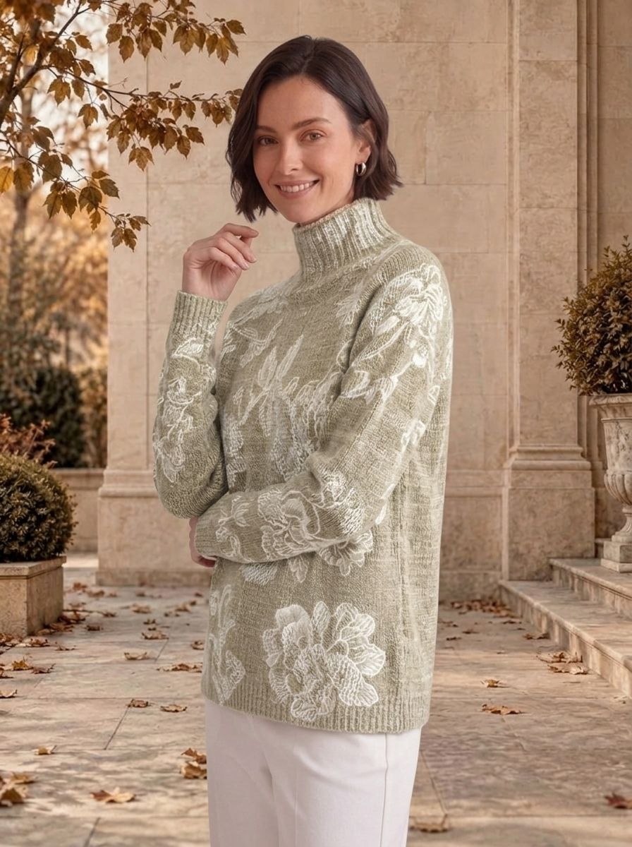 Women's high neck jumper with floral pattern