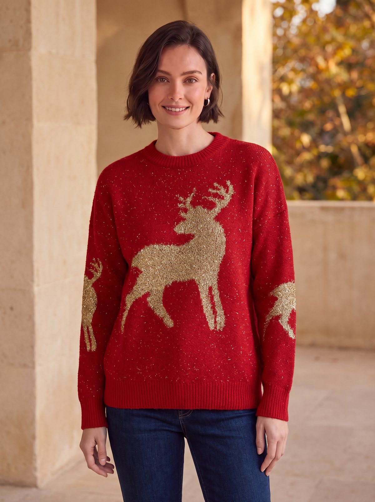Women's reindeer knit jumper for fall