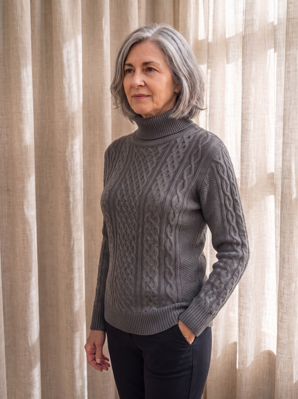 Cable knit turtleneck jumper women