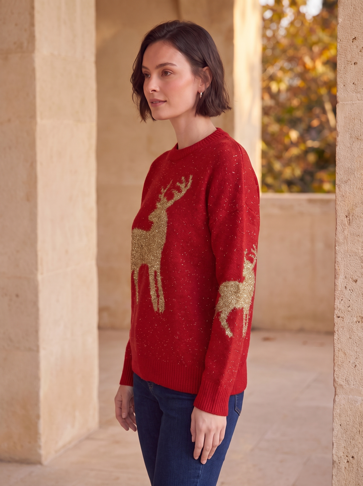 Women's reindeer patterned knit sweater