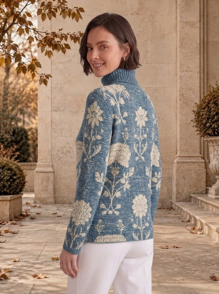 Women's long sleeve floral knit sweater