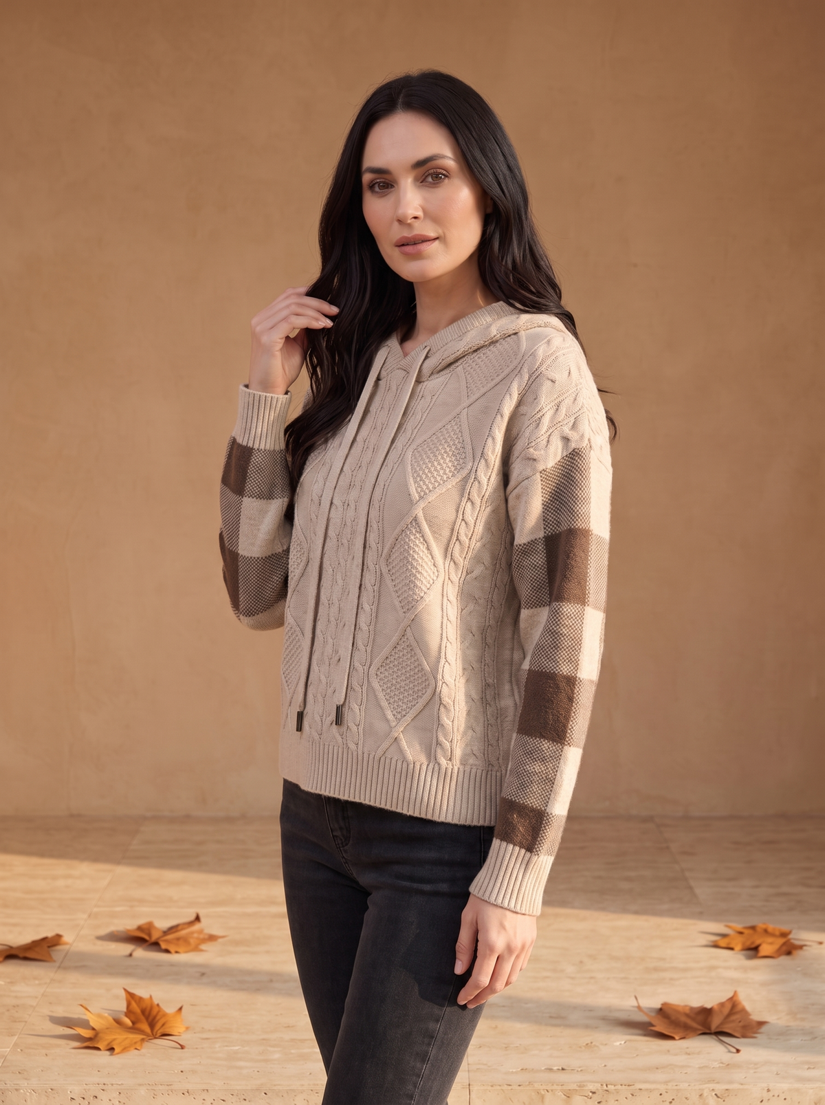 Knitted Cable Hoodie Jumper Women