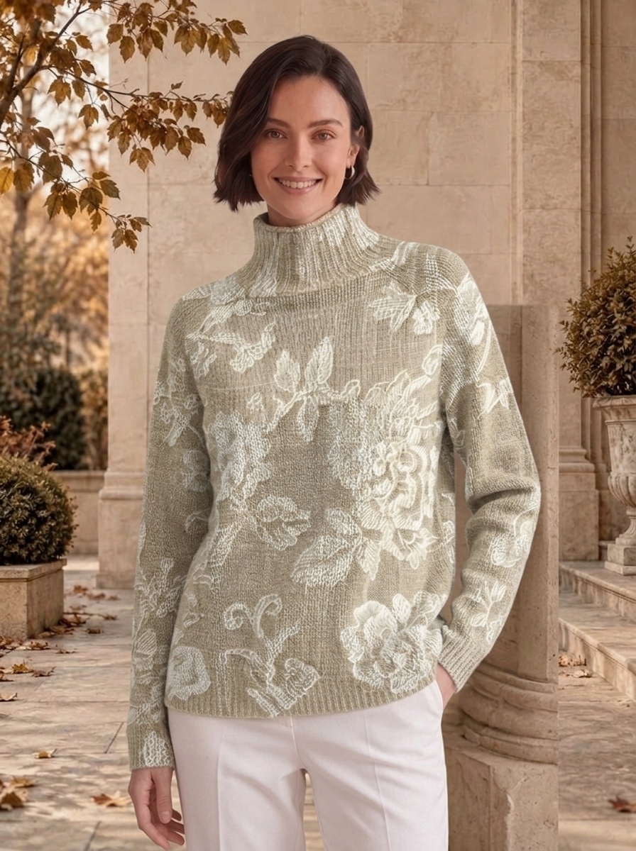 Women's high neck patterned knit sweater