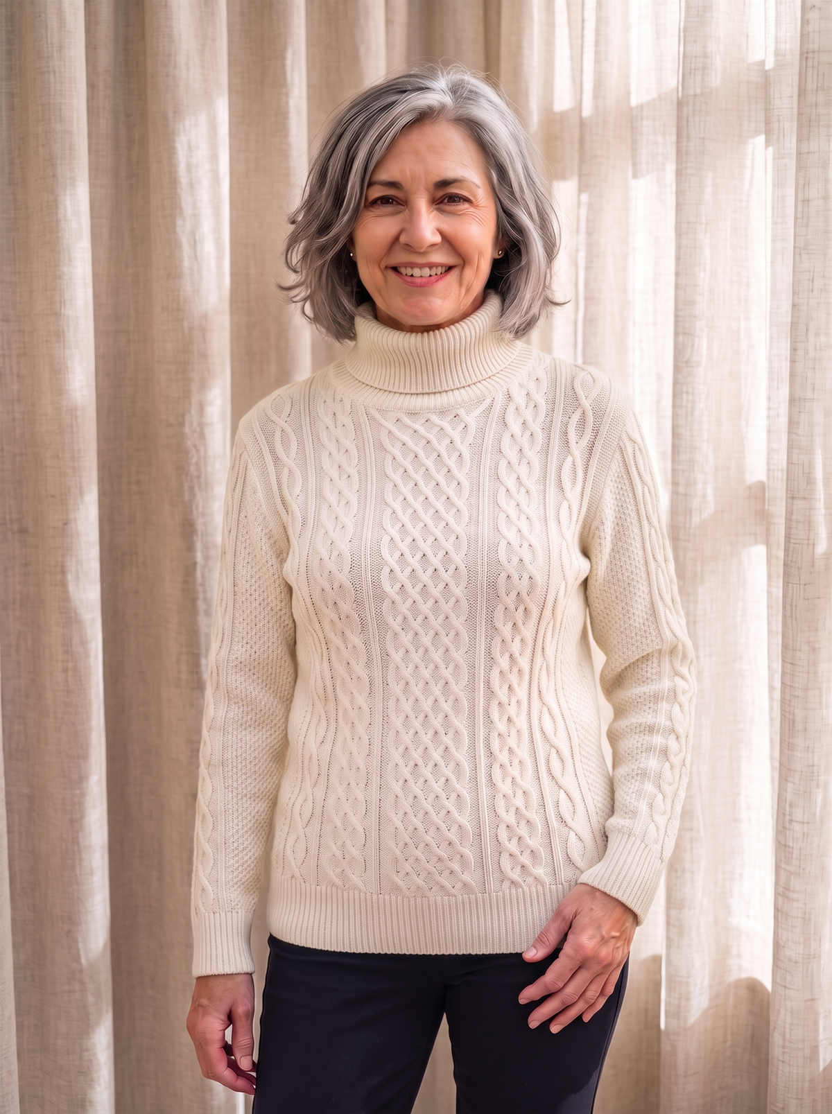 Women's cable knit turtleneck sweater