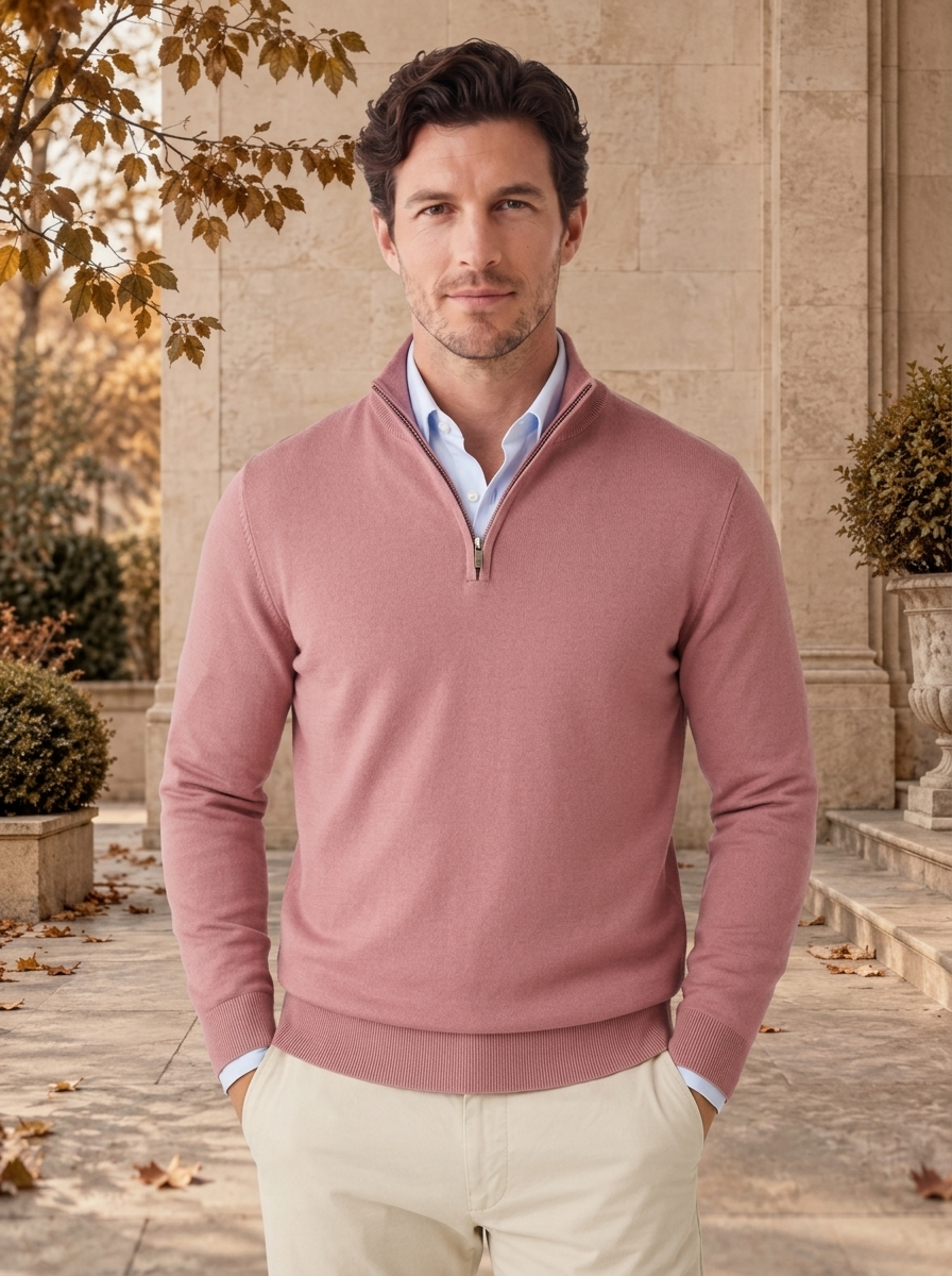 Men's half zip knit sweater for autumn