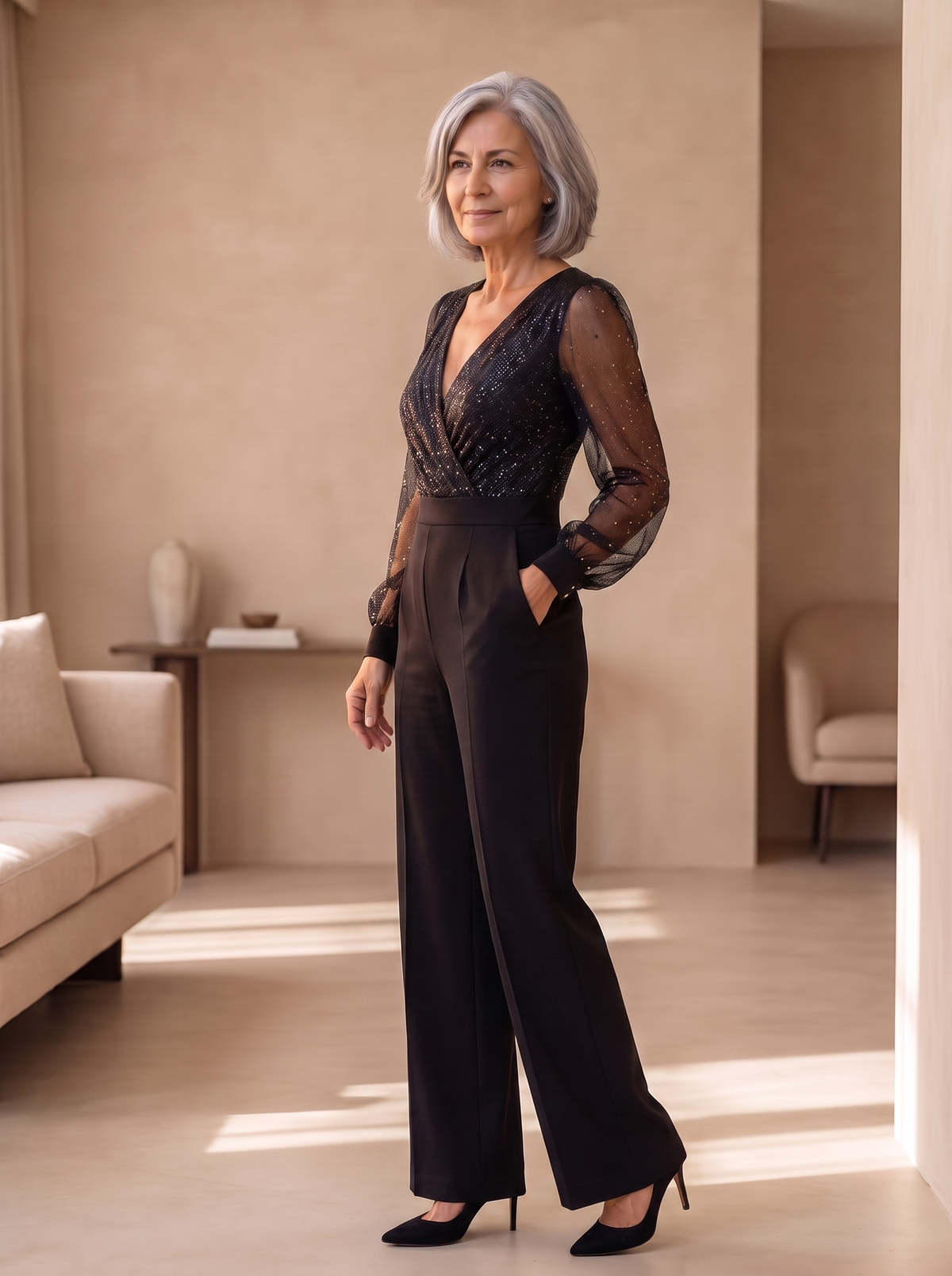 Women's wide leg sequin jumpsuit