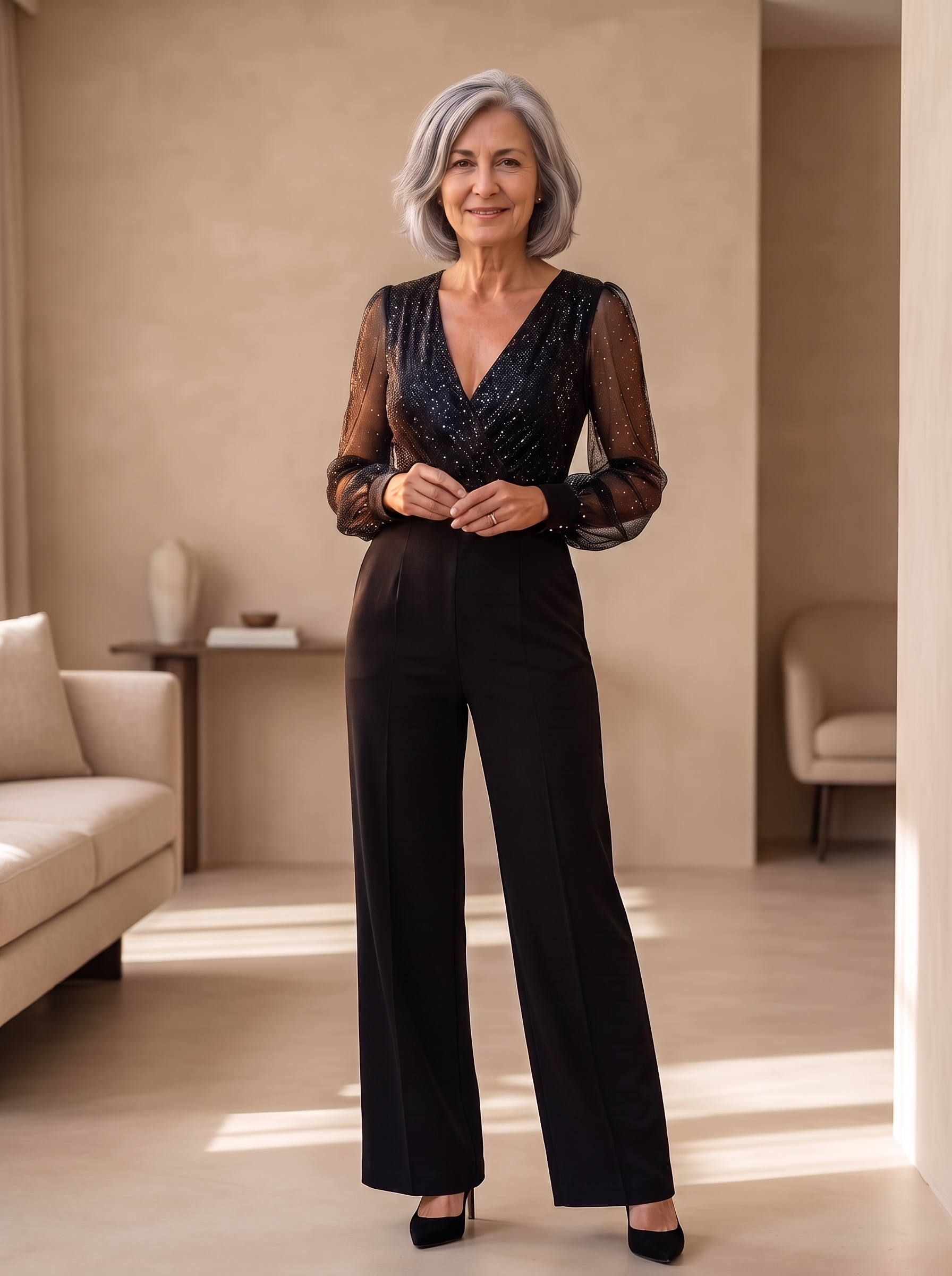 Sequin jumpsuit wide leg women