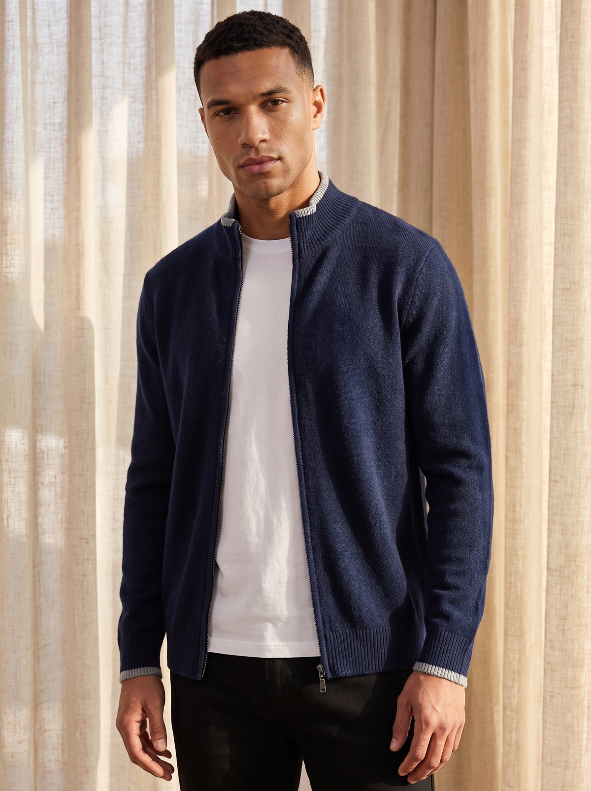 Men's knit zip cardigan