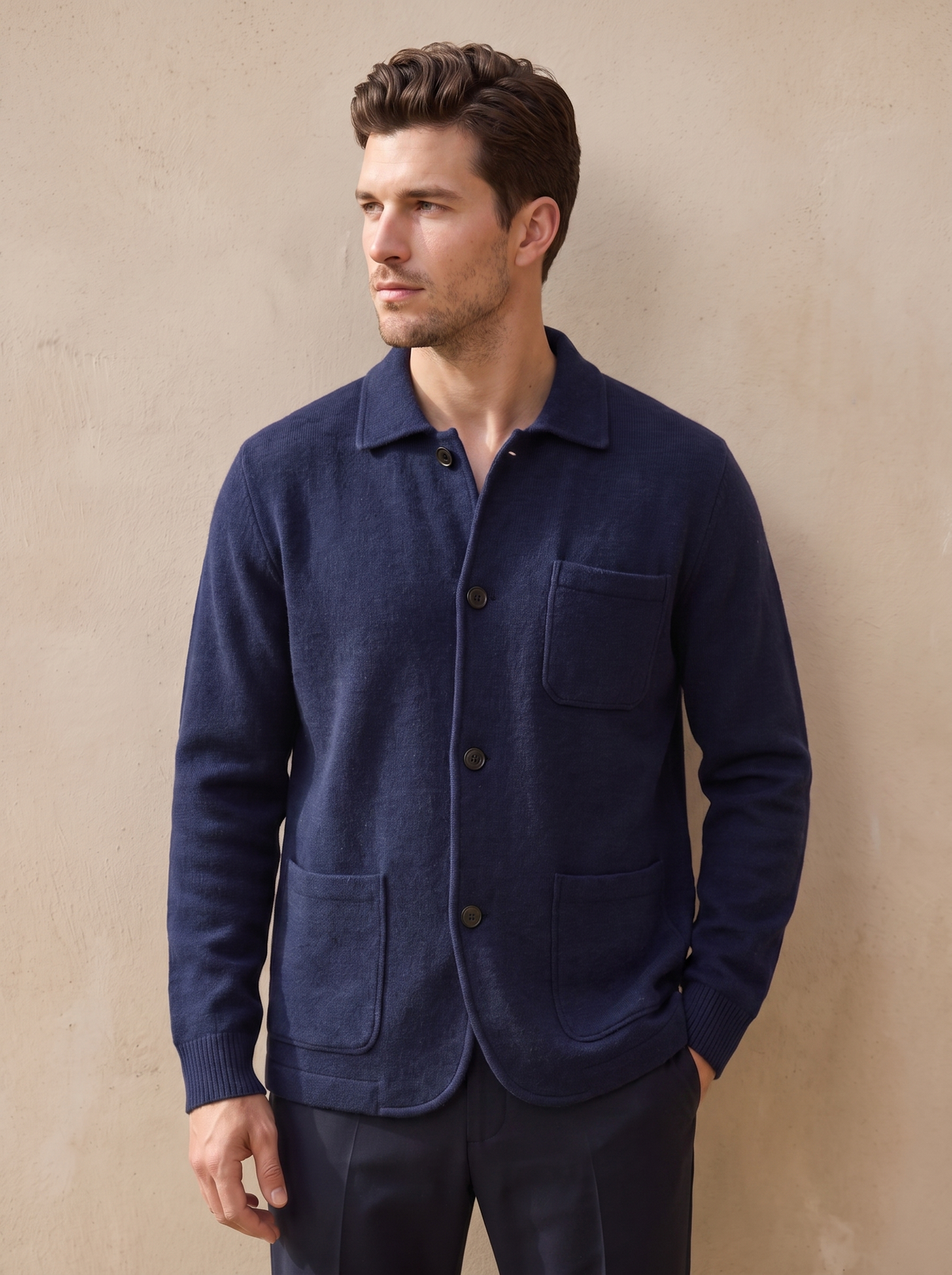 Wool button cardigan for men