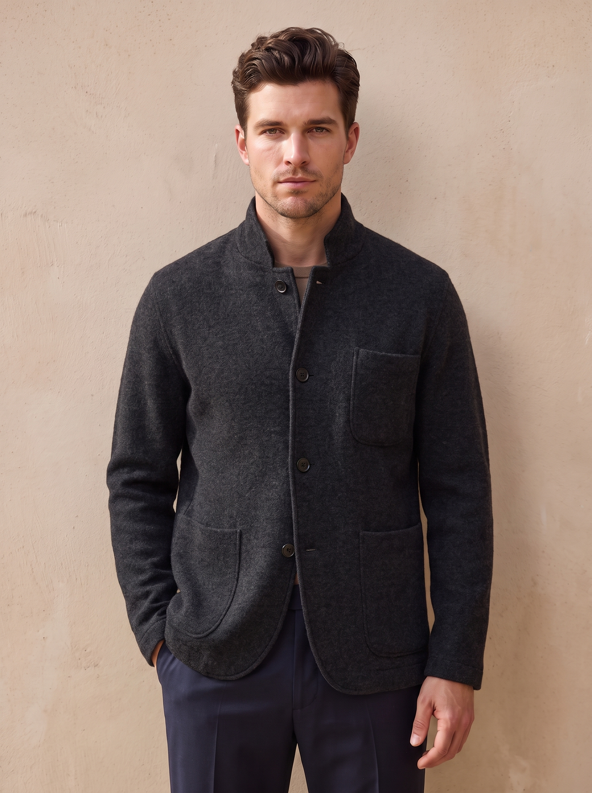 Wool knit cardigan for men