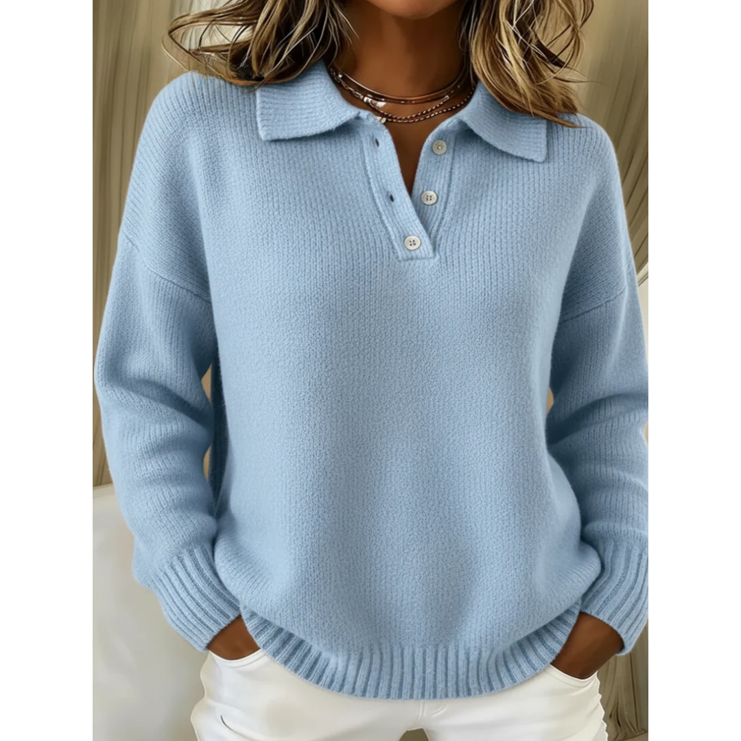 Knitted polo jumper with ribbed collar and cuffs in slim fit for women
