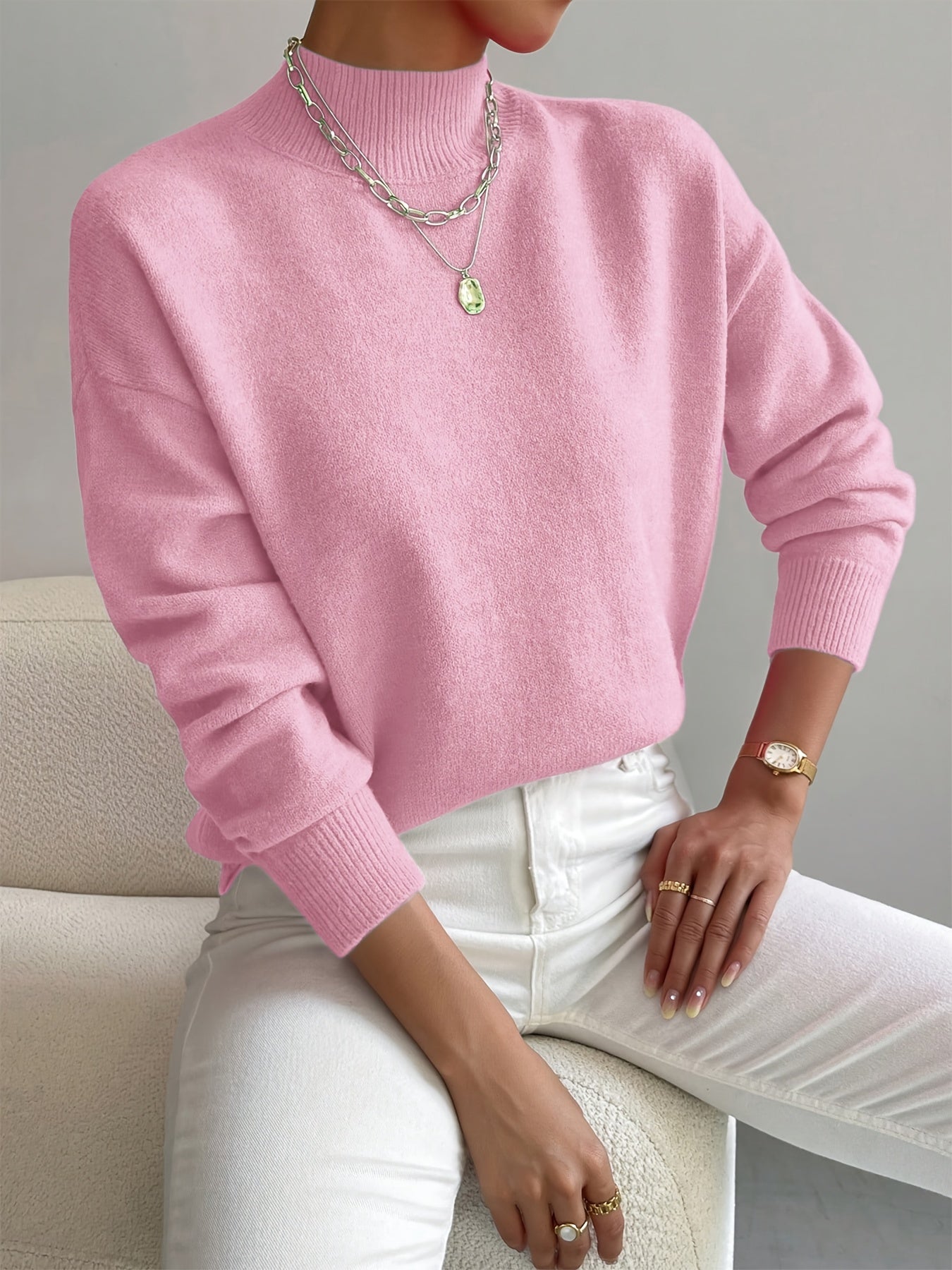 Ribbed knit top with classic neckline comfortable fit for everyday styling
