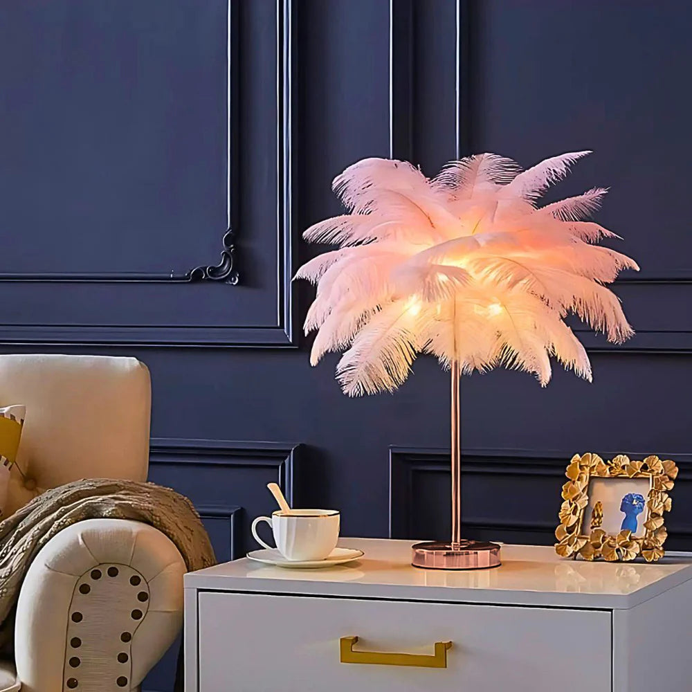 Lampe de Table à Plumes
