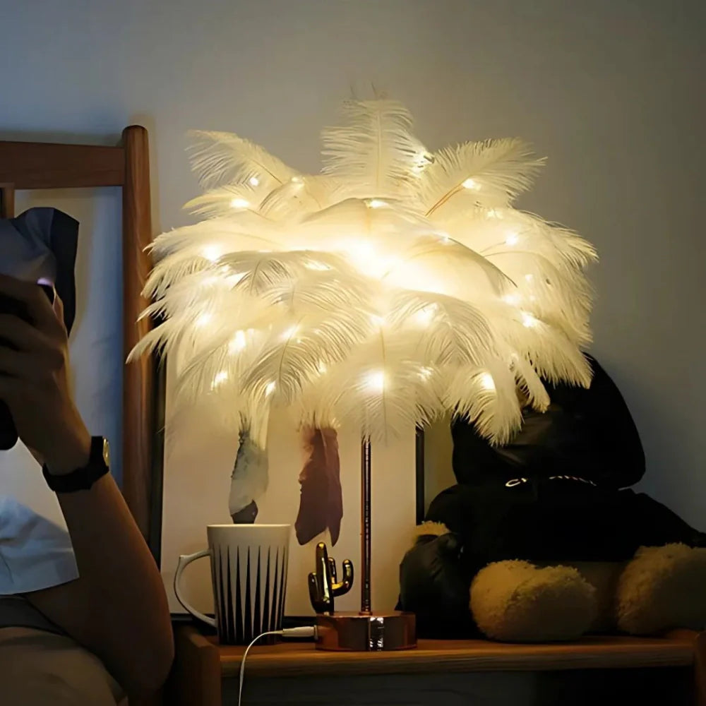 Lampe de Table à Plumes