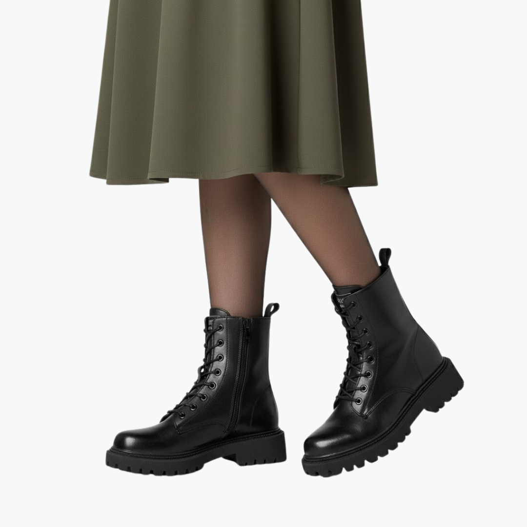 Leather footwear with moisture-wicking lining and women's sizing
