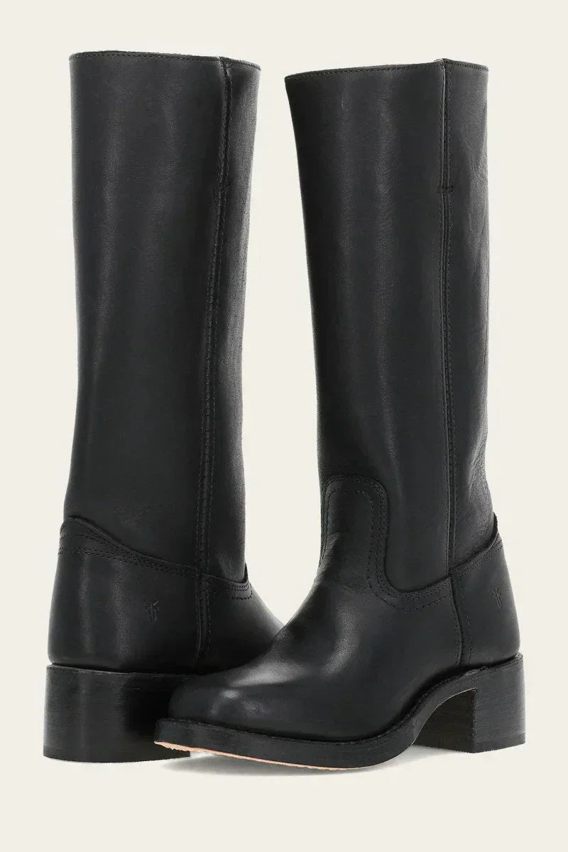 Smooth leather knee-high boots with narrow calf fit for women