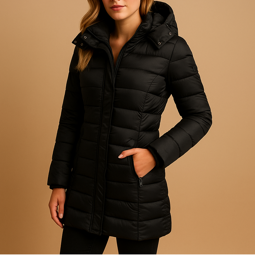 Synthetic insulated jacket with zip fastening and casual fit for women
