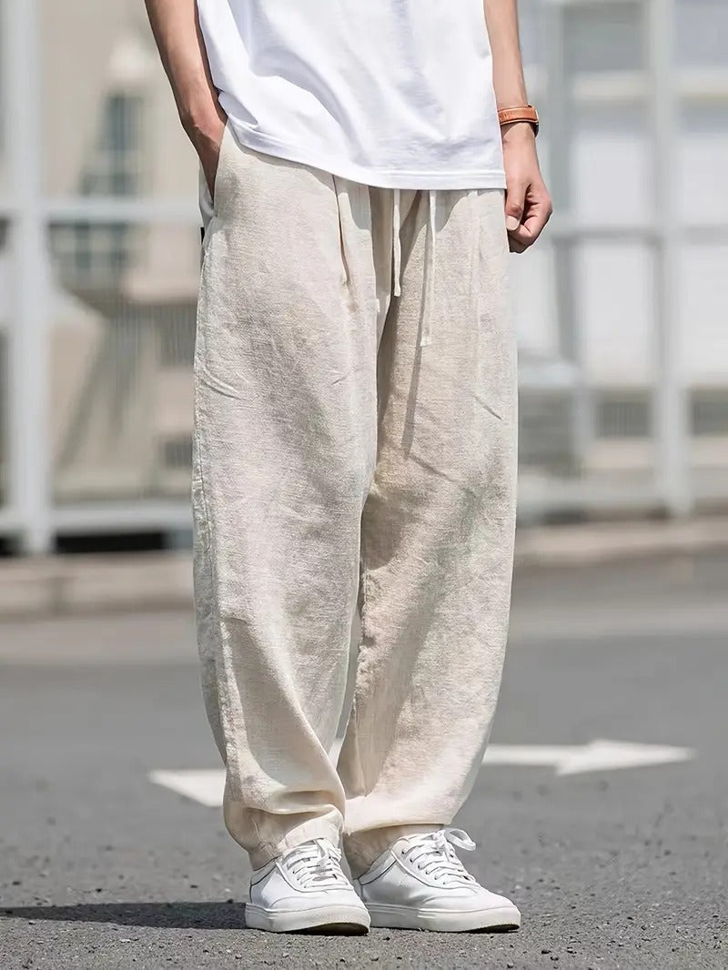 Wide leg cotton trousers with an elastic waist