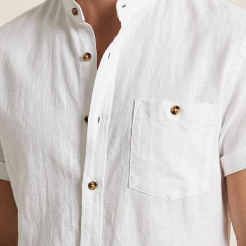 Men's cotton shirt showcasing mandarin collar styling