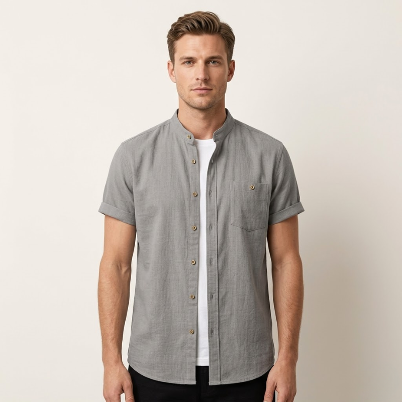 Men's mandarin collar shirt for seasonal and casual outfits