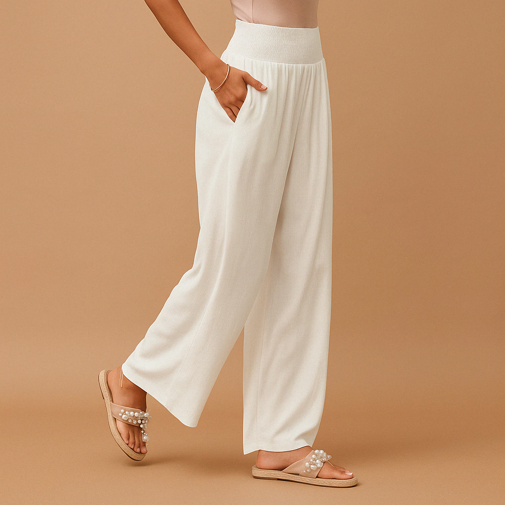 Wide leg trousers with a high-rise waist designed for casual and office wear
