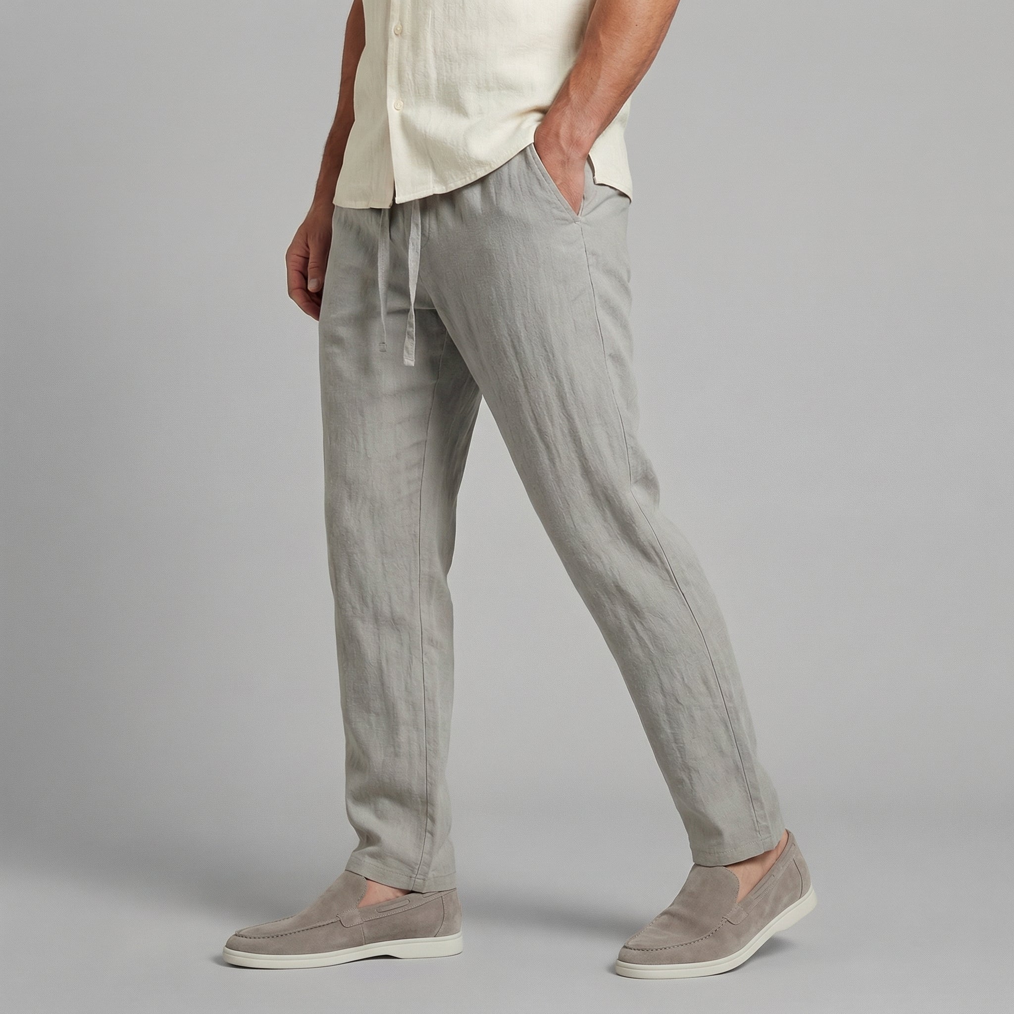Wide leg linen trousers with an elastic waistband