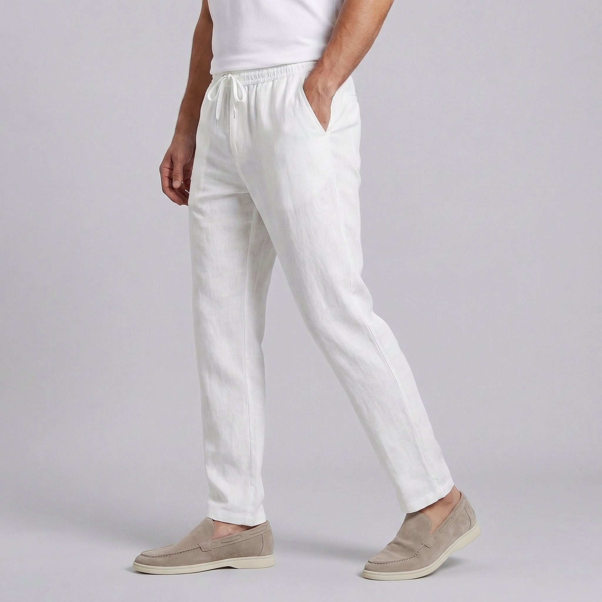 Breathable linen trousers for warm-weather comfort