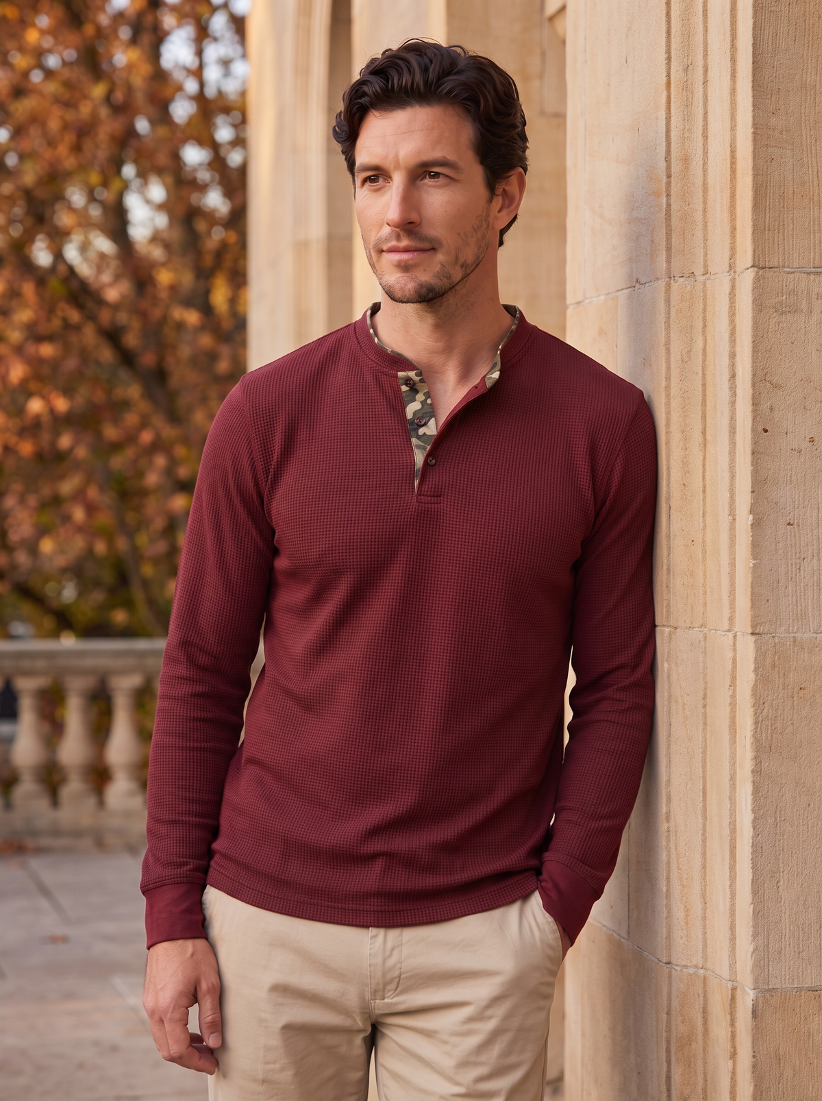 Men's knitted henley jumper for fall
