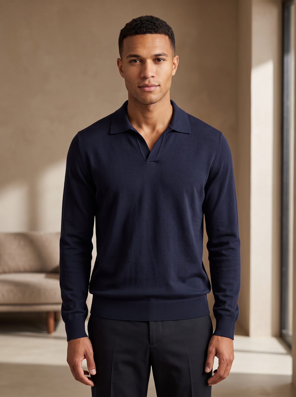 Cotton polo long sleeve men