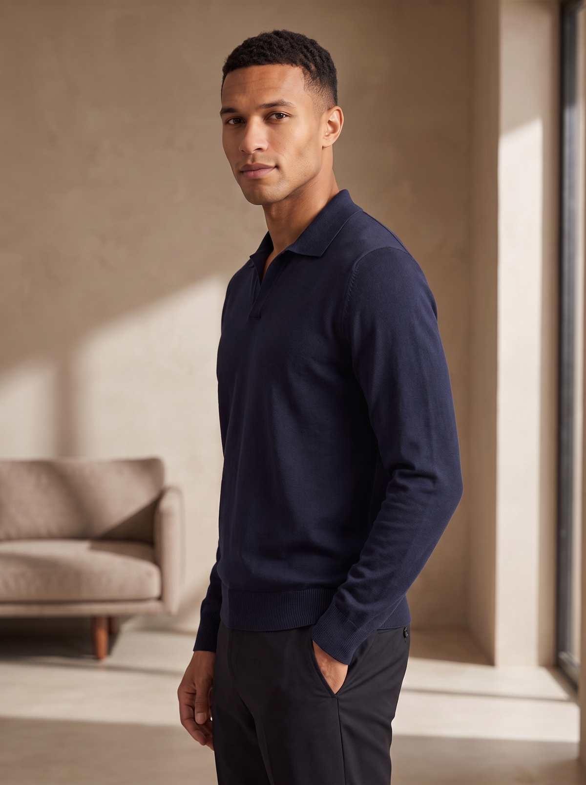 Men's cotton long sleeve polo