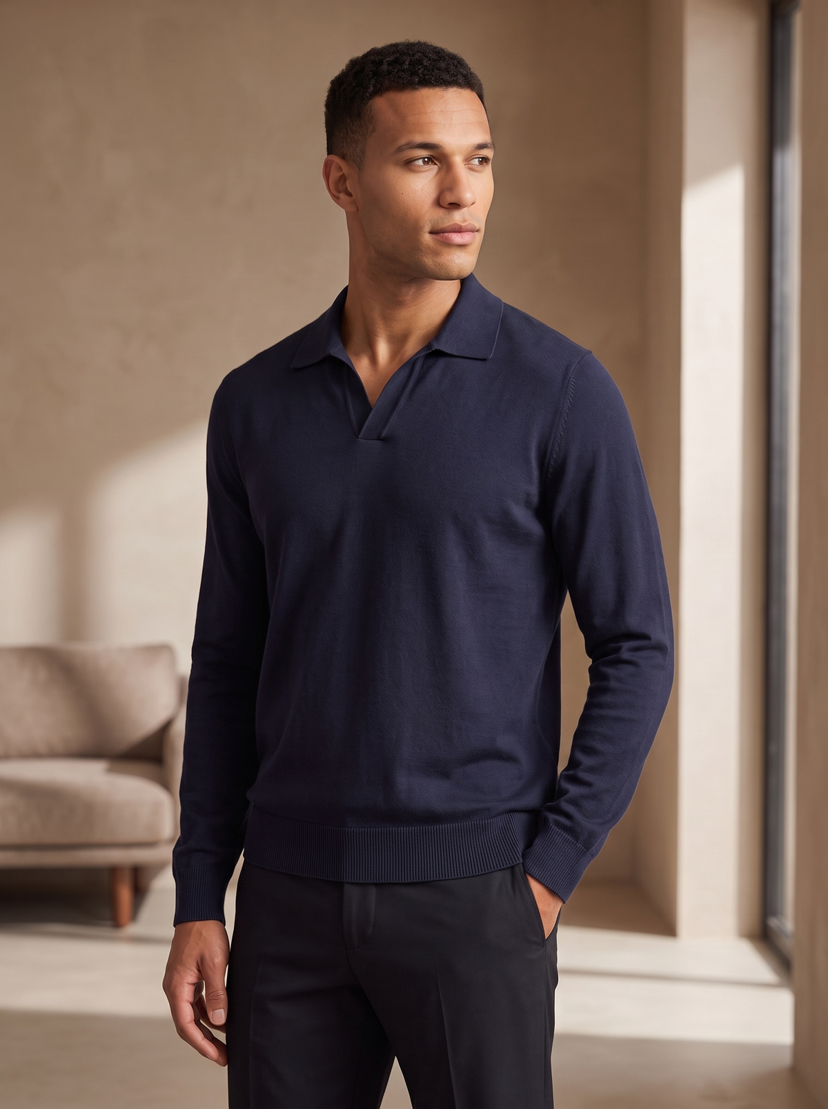 Men's long sleeve cotton polo