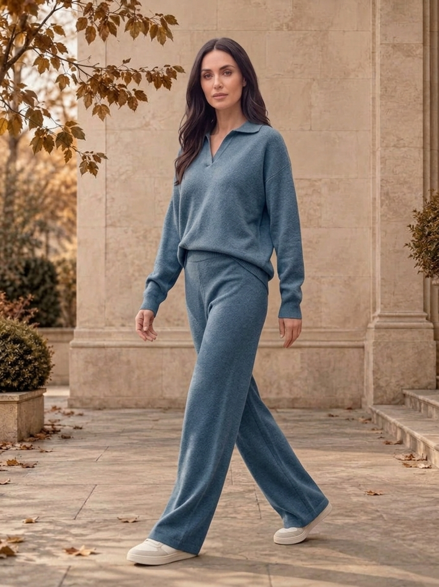 Women's oversized knit top and trousers set