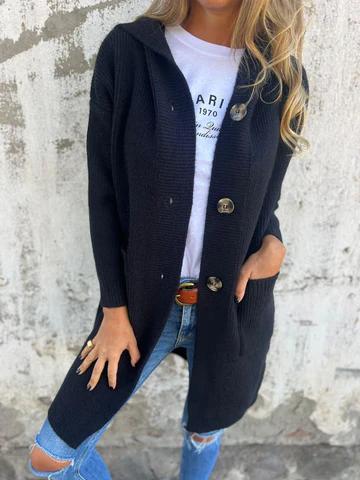 Cardigan Long en Maille avec Capuche Femme
