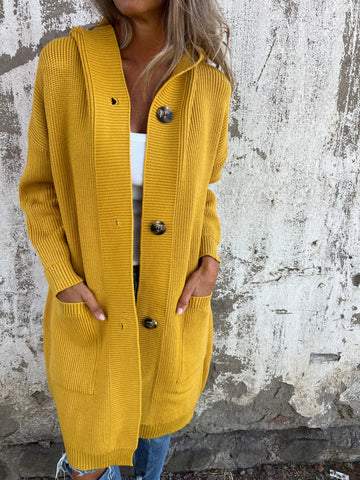 Cardigan Long en Maille avec Capuche Femme
