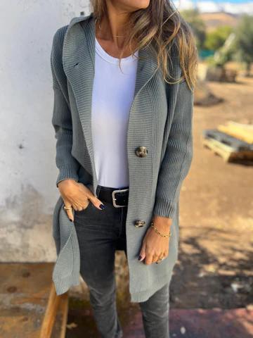 Cardigan Long en Maille avec Capuche Femme
