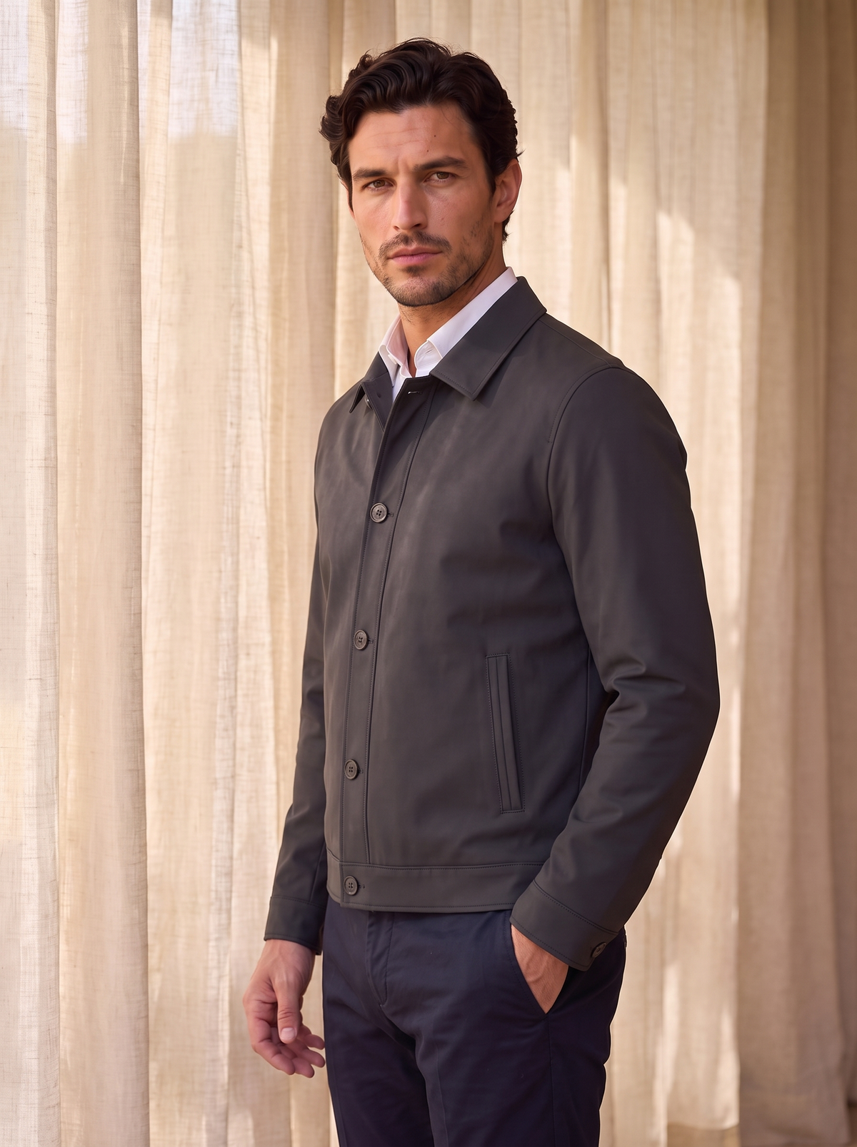 Zip-up jacket with shirt collar