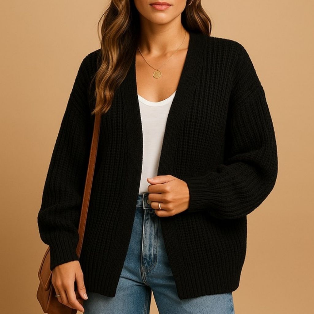 Cardigan Ouvert en Maille Coupe Slim Femme